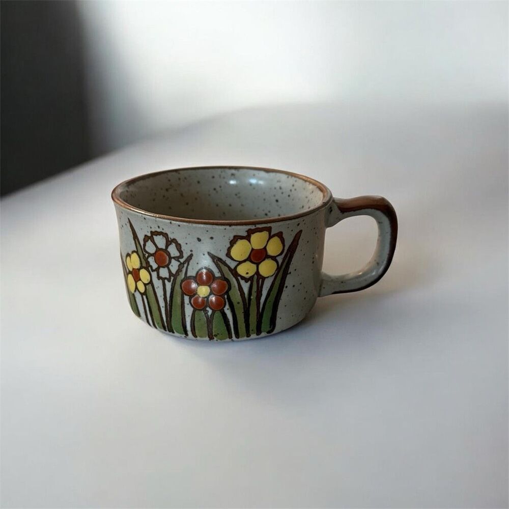 Vtg 1970s Otagiri Flower Speckled Stoneware Soup Mug MCM 12 oz Farm Core Boho